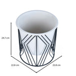 Decorative Planter On Zigzag Stand- Medium, Ivory & Black