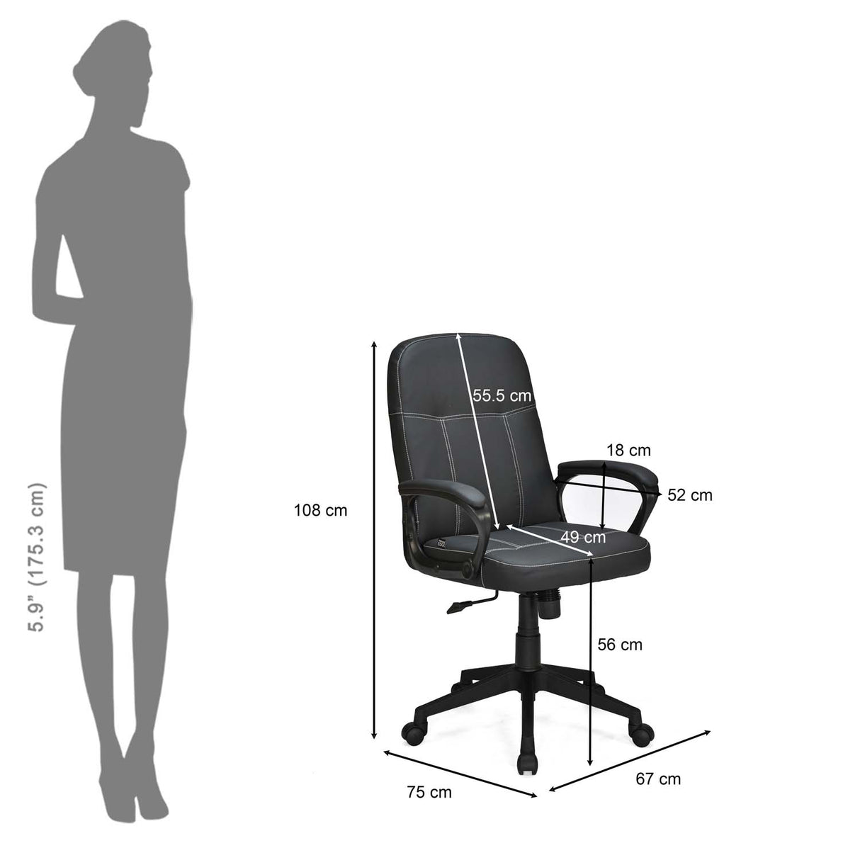 Mayor Mid Back Office Chair- Black