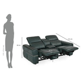 Castel 2 Seater Leather Electric Sofa Recliner with Storage Console- Green