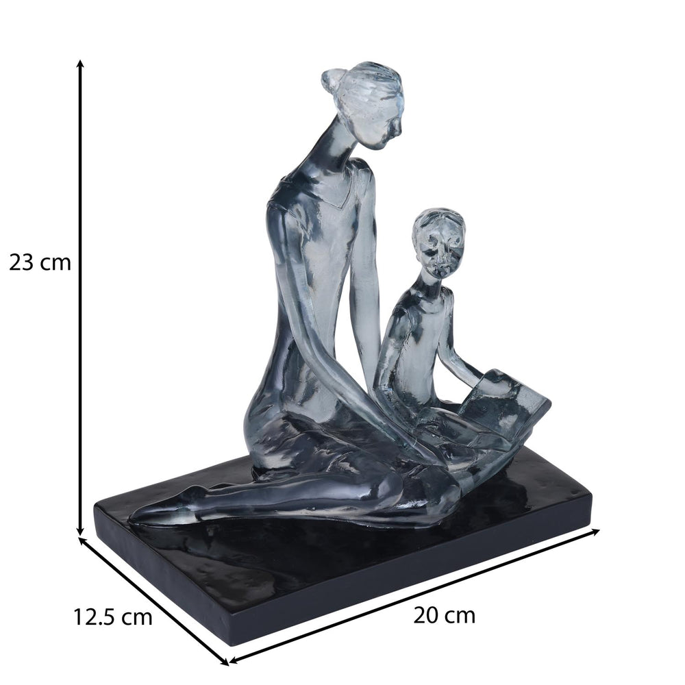 Decorative Modern Abstract Mother and Daughter Polyresin Showpiece- Silver and Black