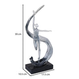 Decorative Modern Abstract Dancing Lady with Wave Polyresin Showpiece- Silver and Black