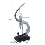Decorative Modern Abstract Dancing Lady with Wave Polyresin Showpiece- Silver and Black
