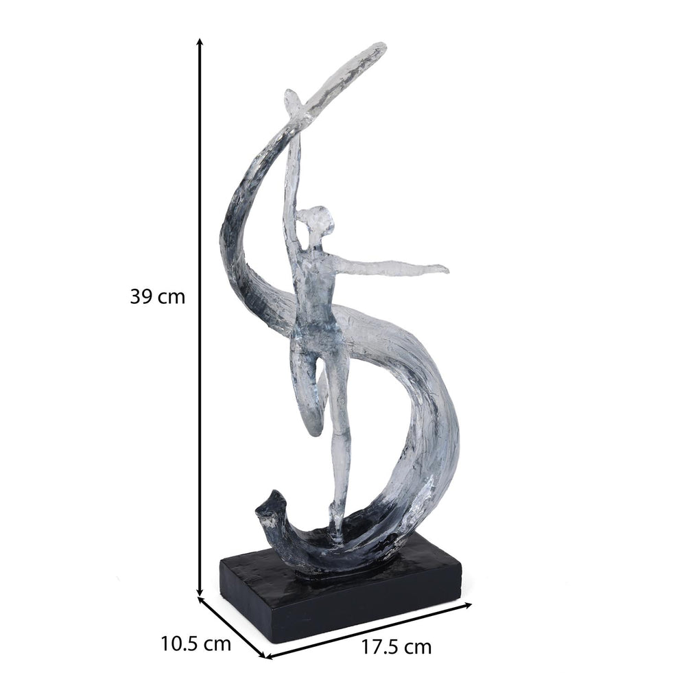 Decorative Modern Abstract Dancing Lady with Wave Polyresin Showpiece- Silver and Black