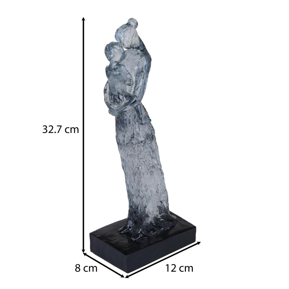 Decorative Modern Abstract Mother Holding Baby Polyresin Showpiece- Silver and Black
