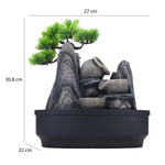 Tree and Three Pots Polyresin Decorative Table Top Water Fountain with LED Light- Grey