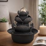 Lotus Petal Polyresin Decorative Table Top Water Fountain with LED Light- Grey