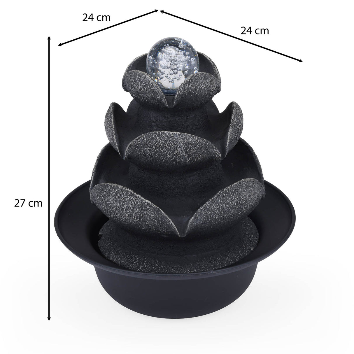 Lotus Petal Polyresin Decorative Table Top Water Fountain with LED Light- Grey