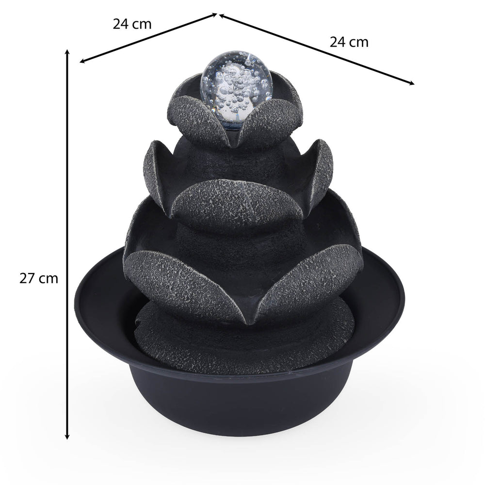 Lotus Petal Polyresin Decorative Table Top Water Fountain with LED Light- Grey
