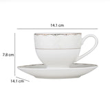 Royal Gold Rim Porcelain Cup and Saucer Set of 6- White and Gold