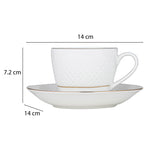 Classic Gold Rim Porcelain Cup and Saucer Set of 6- White and Gold