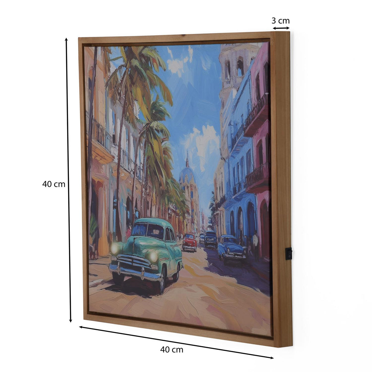 Car on Street Canvas Painting with LED Light- Multicolor