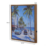Cars on Palm road Canvas Painting with LED Light- Blue