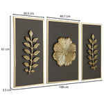 Decorative Three Piece Leaf and Floral Panel Wall Décor- Brown and Gold
