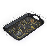 Square Shaped Melamine Leafy Serving Tray with Handle Large- Black
