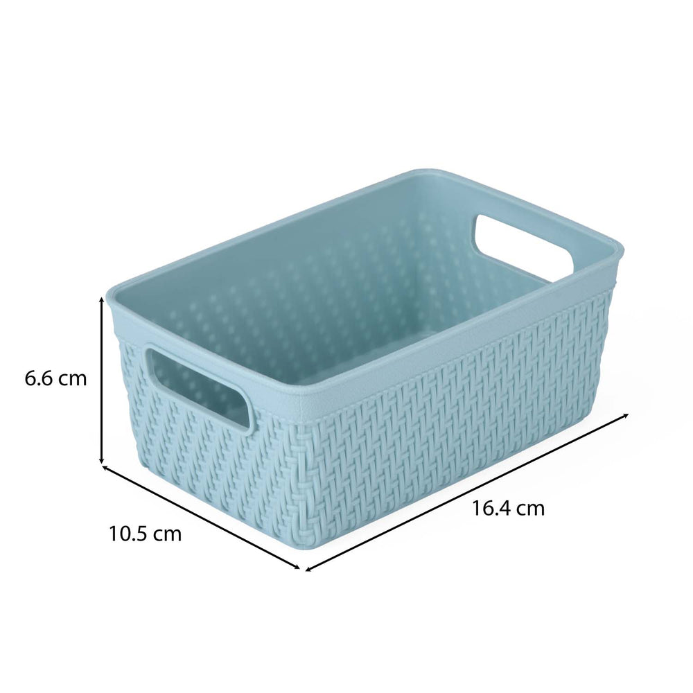 Weave Pattern Polypropylene Storage Basket- Mint, 16.4 x 10.5 x 6.6 cm