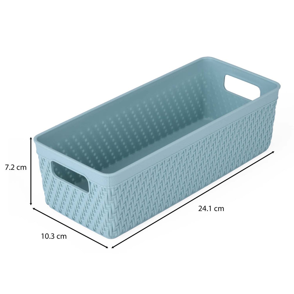 Weave Pattern Polypropylene Storage Basket- Mint, 24.1 x 10.3 x 7.2 cm