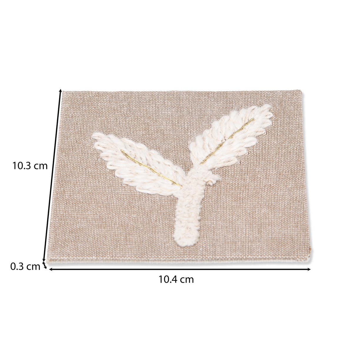 Leaves Embroidered Chambray Coaster Set of 4- Beige