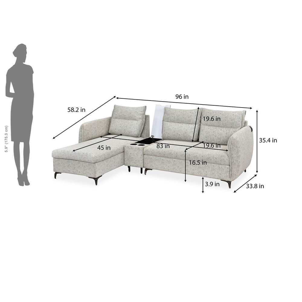 Infinia 3 Seater Fabric Sofa with Left Lounger and Rectangle Console- Off White