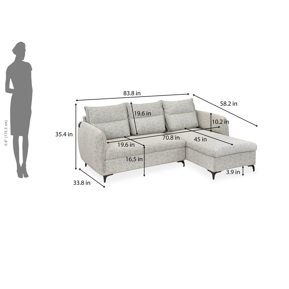 Infinia 3 Seater Fabric Sofa with Left Lounger - Off White