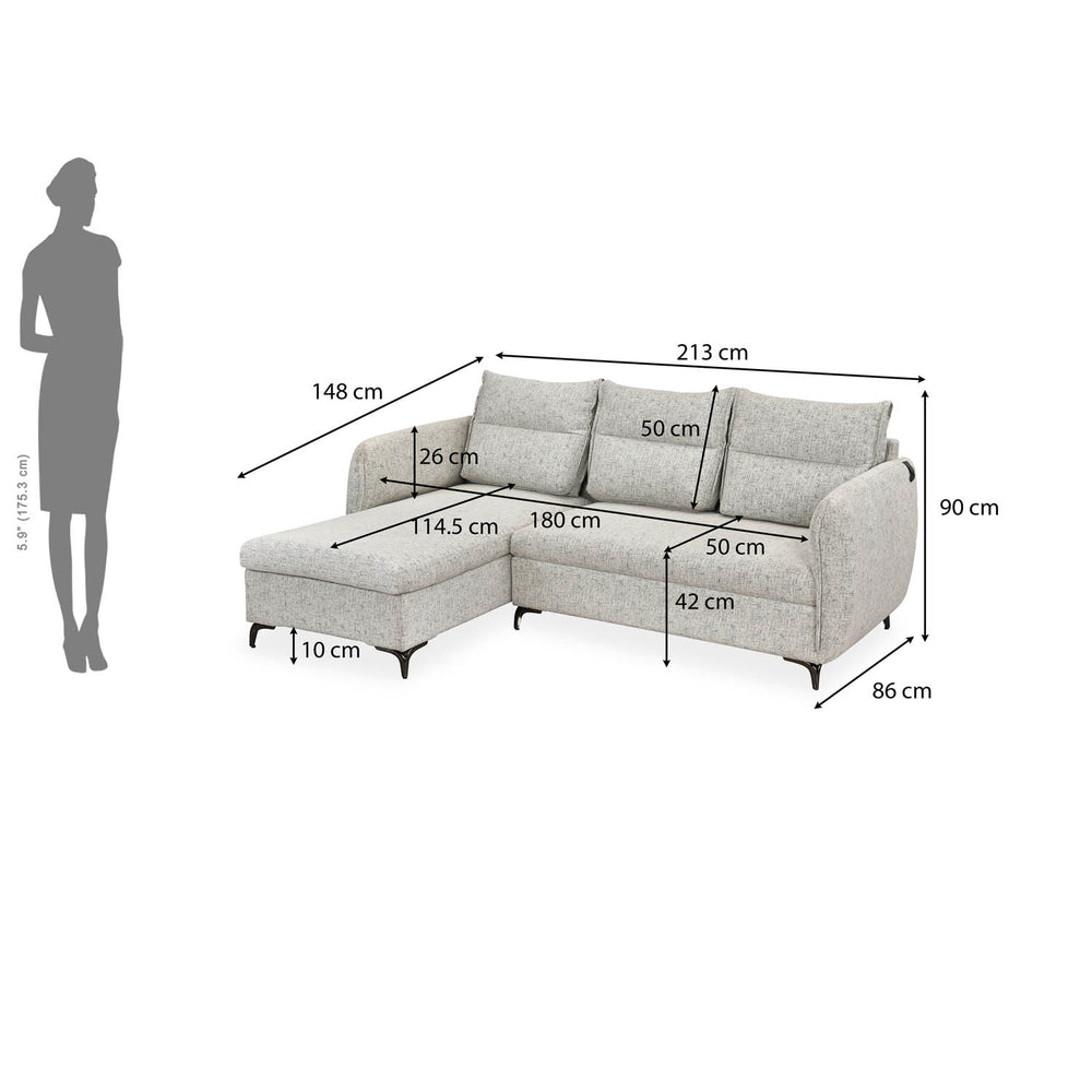 Infinia 3 Seater Fabric Sofa with Right Lounger -Off White