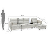 Infinia 4 Seater Fabric Sofa with Left Lounger and Rectangle Console- Off White