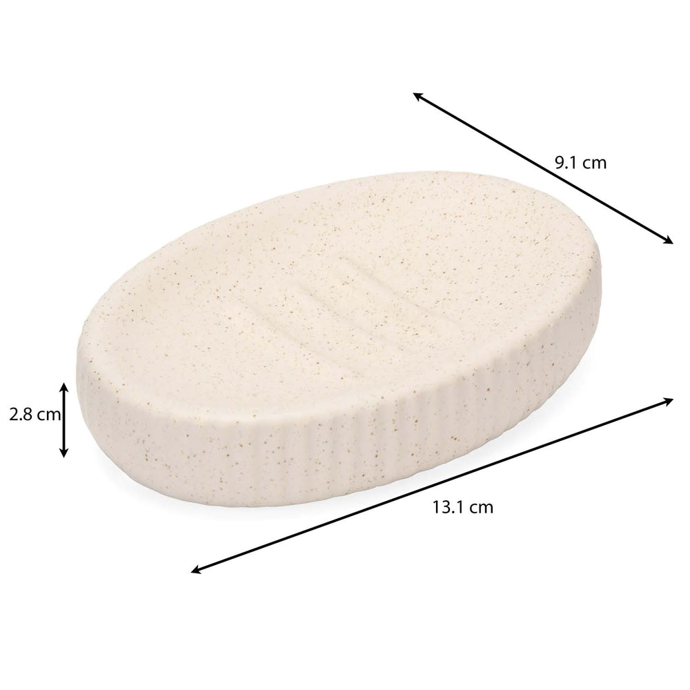 Ribbed Stoneware Bath Accessories Set of 3- Cream