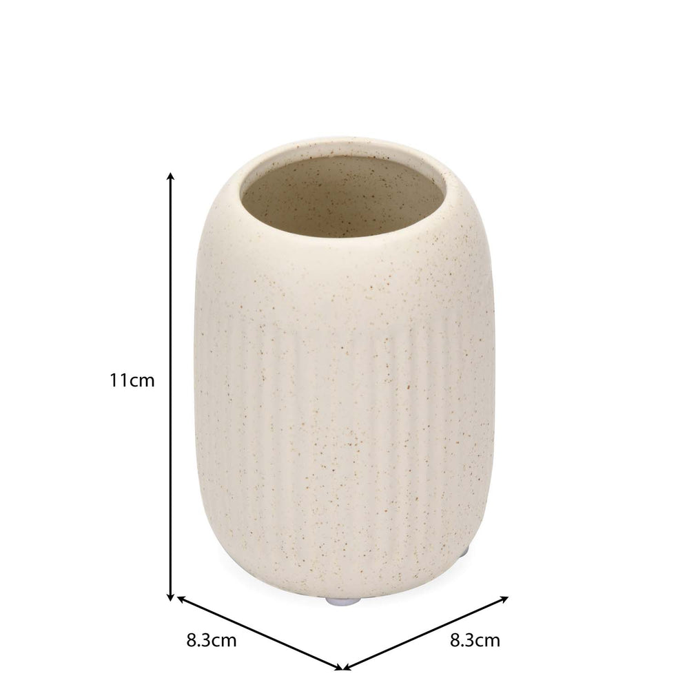 Ribbed Stoneware Bath Accessories Set of 3- Cream