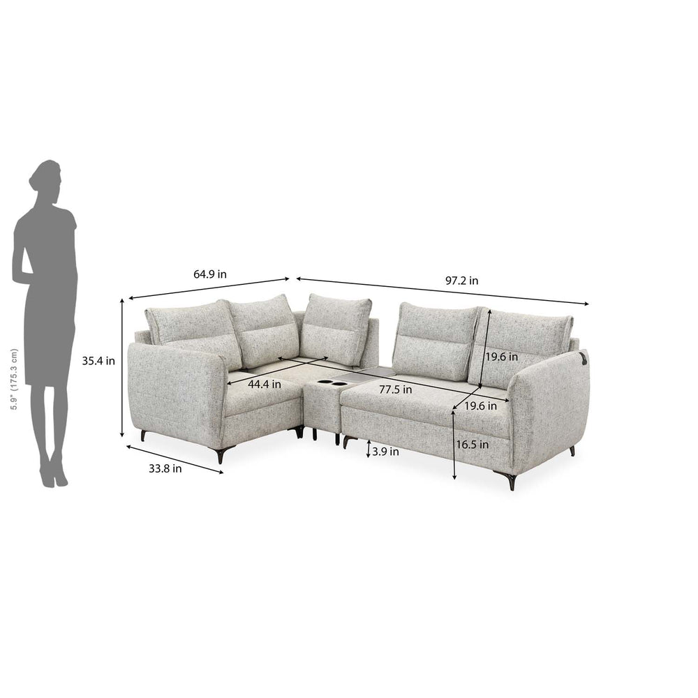 Infinia 2+1+1 Seater Fabric Sofa Set with Right Corner Sofa and Rectangle Console- Off White