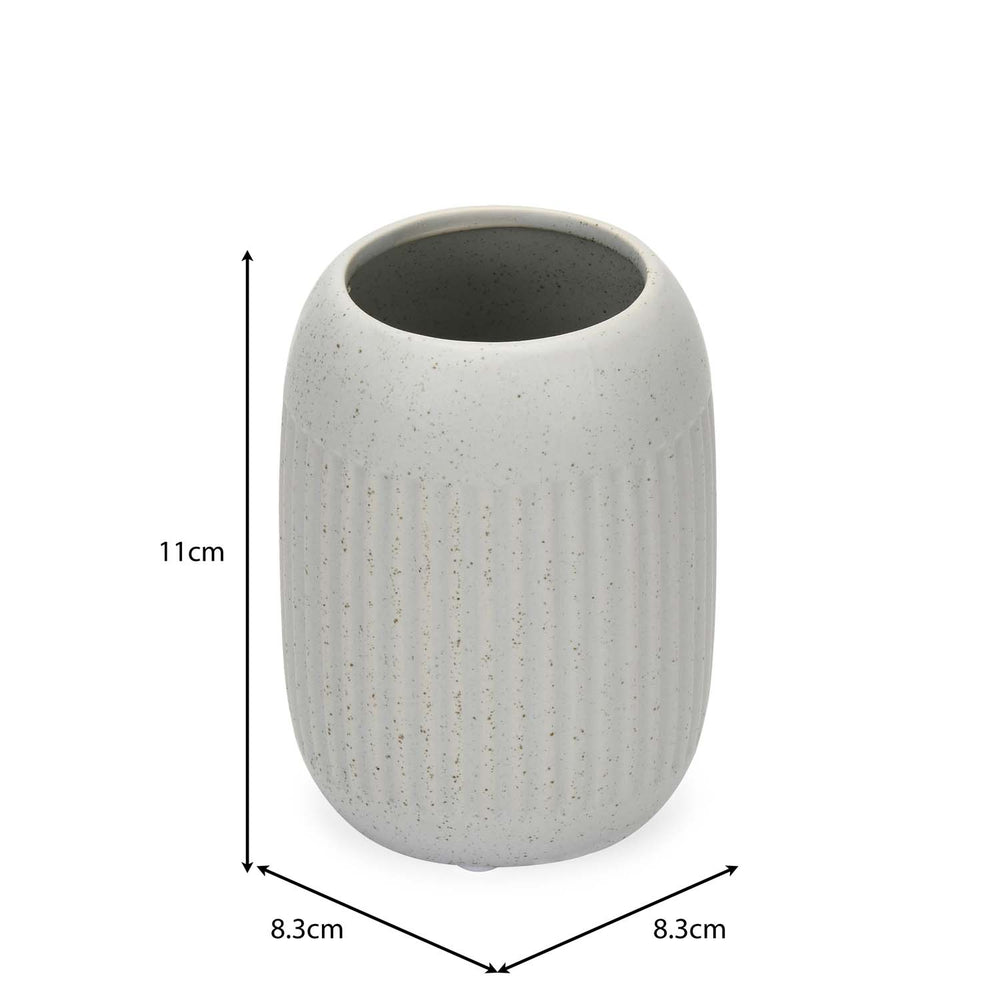 Ribbed Stoneware Bath Accessories Set of 3- Grey