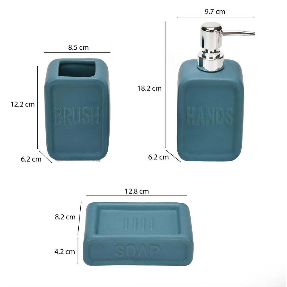 Square Stoneware Bath Accessories Set of 3- Blue