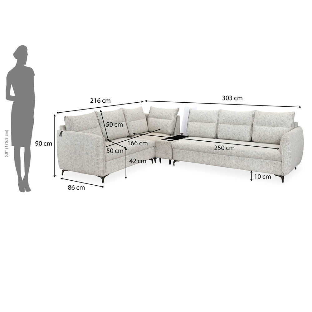 Infinia 3+2+1 Seater Fabric Sofa Set with Left Corner Sofa and Rectangle Console- Off White