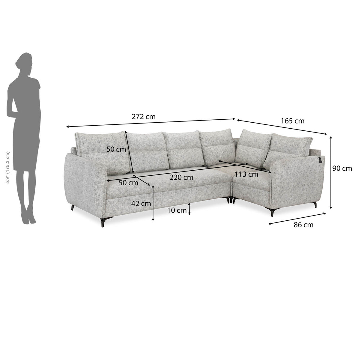 Infinia 3+1+1 Seater Fabric Sofa Set with Left Corner Sofa- Off White