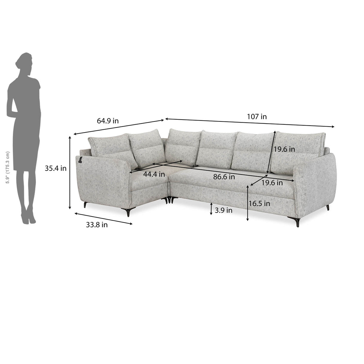 Infinia 3+1+1 Seater Fabric Sofa Set with Right Corner Sofa- Off White