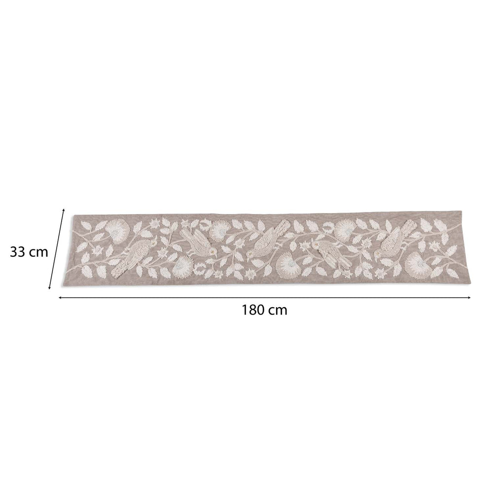 Decorative Embroidered Table Runner- Beige, 180 x 33 cm