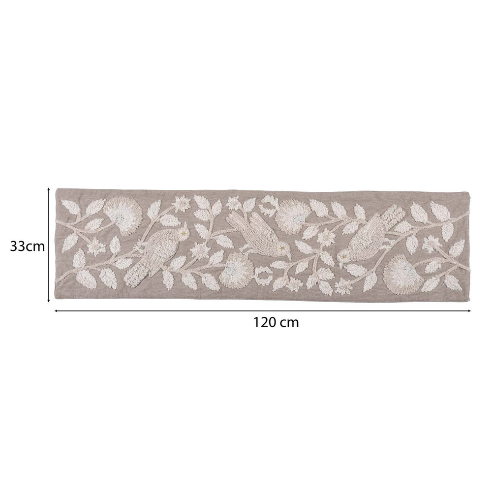 Decorative Embroidered Table Runner- Beige, 120 x 33 cm