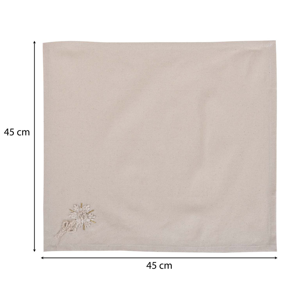 Embroidered Cotton & Polyester Napkin Set of 4- Beige