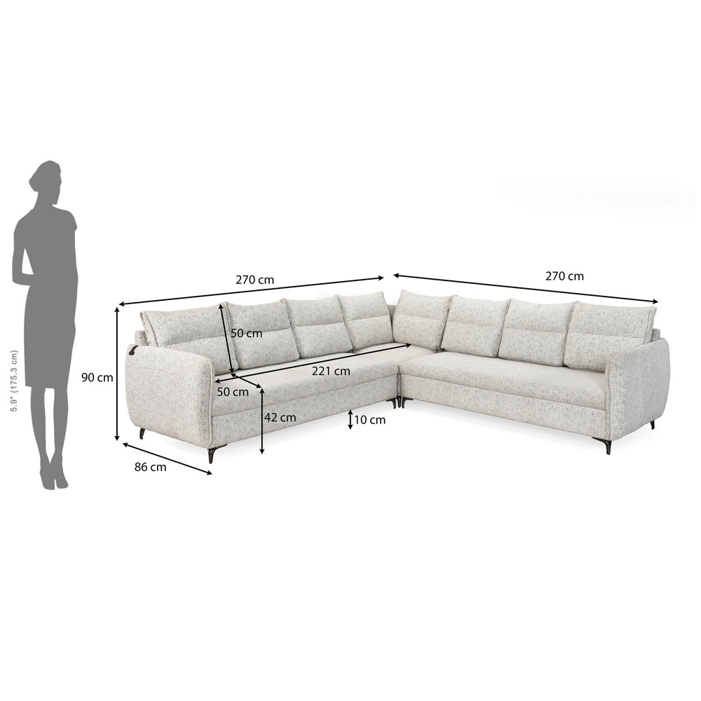 Infinia 3+3+1 Seater Fabric Sofa Set with Right Corner Sofa- Off White