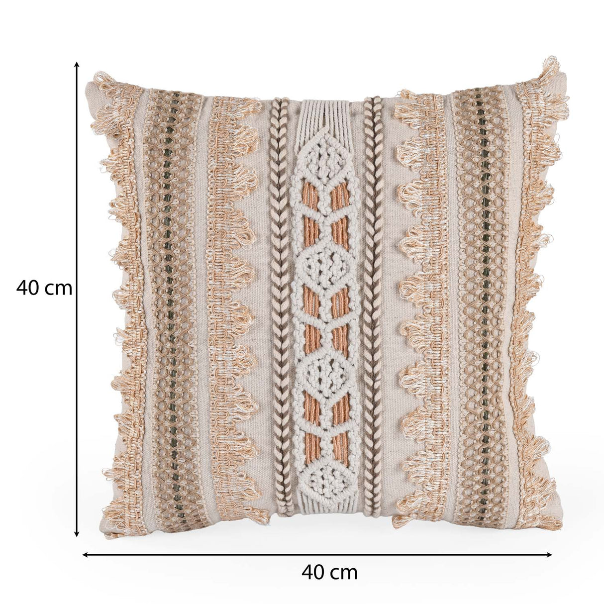 Embroidered Cotton & Polyester 16" x 16" Cushion Cover- Multicolor