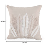 Seven Leaf Cotton & Polyester 16" x 16" Cushion Cover- Beige