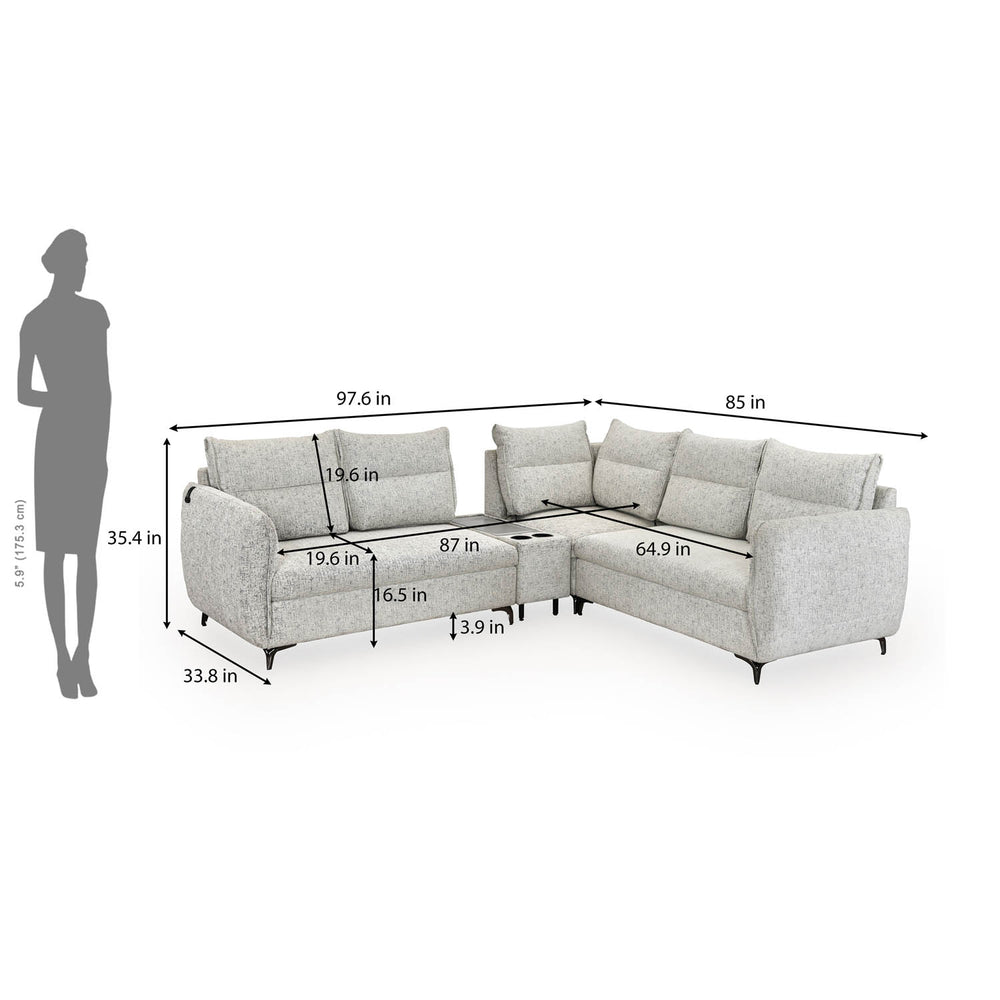 Infinia 2+2+1 Seater Fabric Sofa Set with Left Corner Sofa and Rectangle Console- Off White