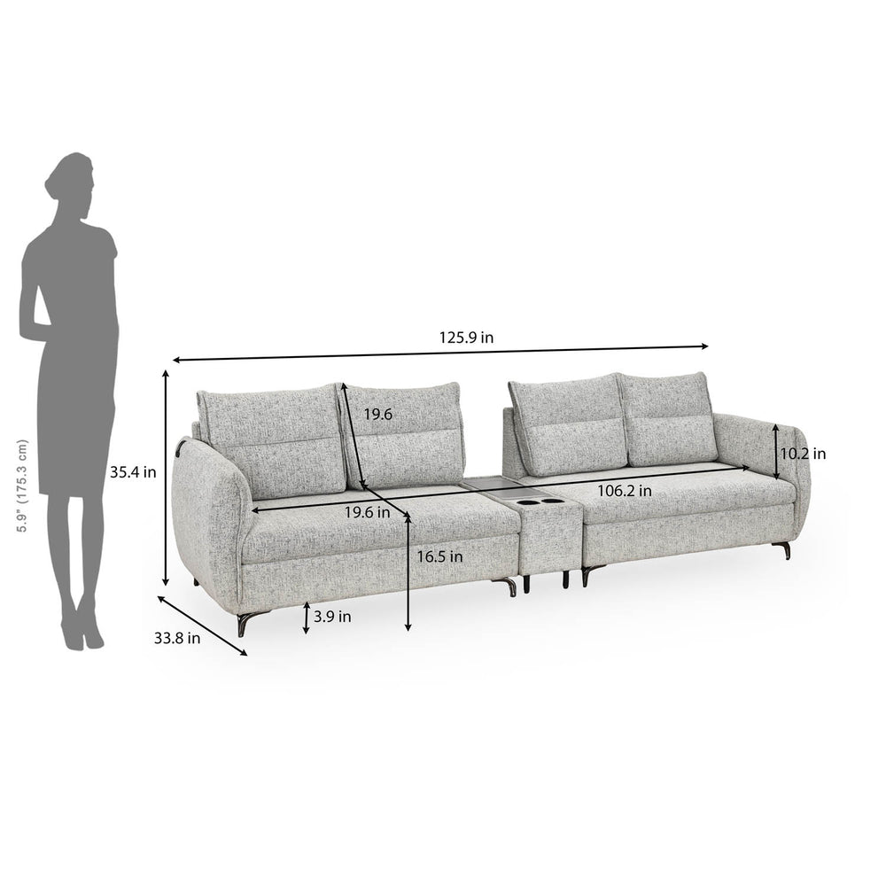Infinia 2+2 Seater Fabric Sofa Set with Rectangle Console- Off White
