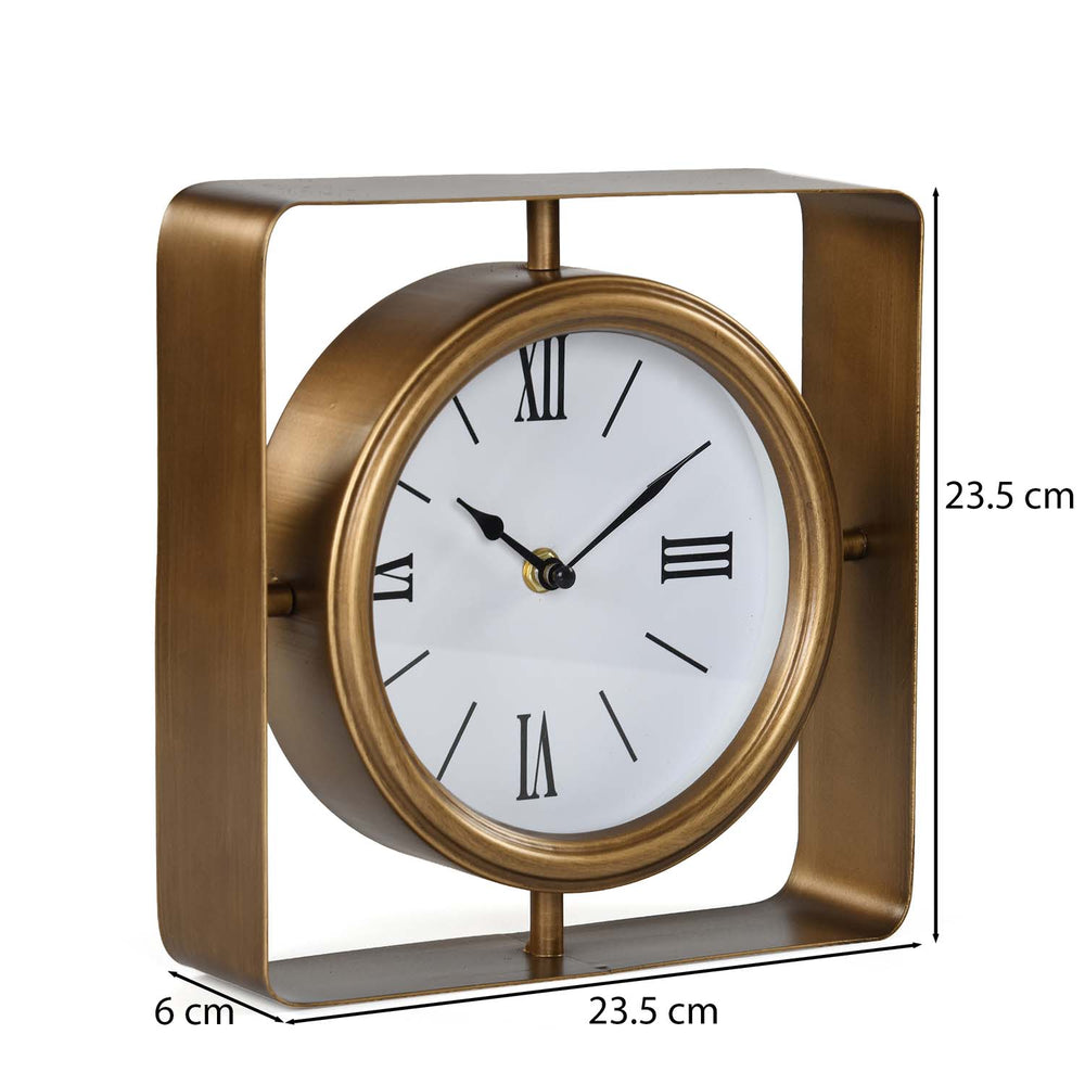 Square Frame Metal Table Clock- Gold & White