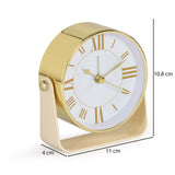 U-Shaped Stand Metal Table Clock- Gold & White