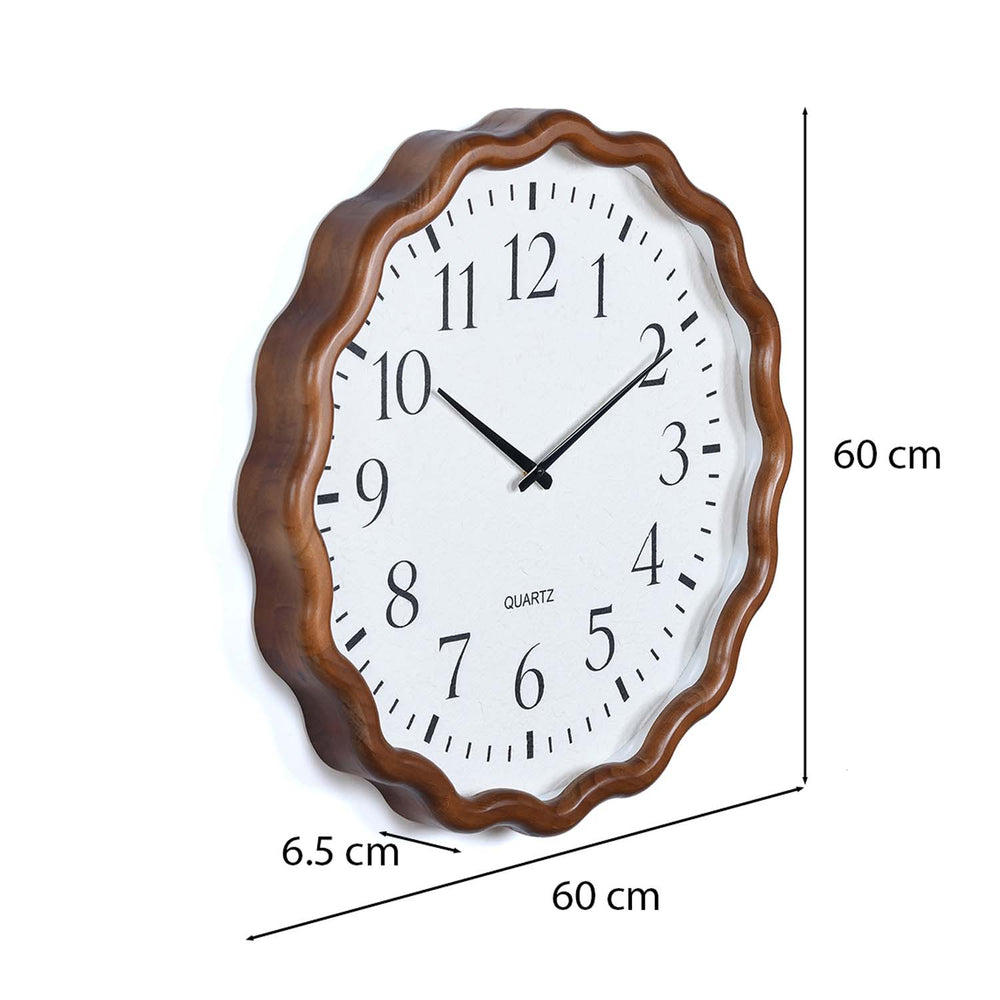Scalloped Edge Wooden Wall Clock- Beige
