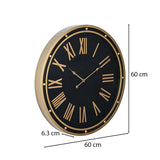 Roman Numerals Circular Metal Wall Clock- Gold & Black