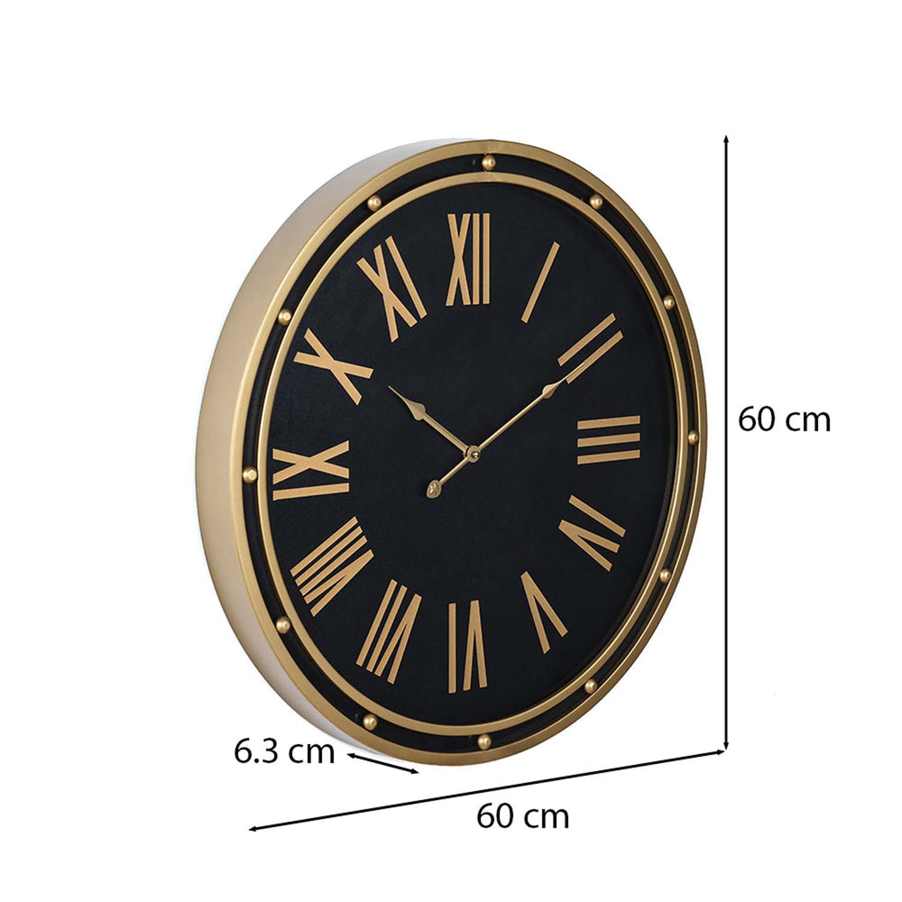 Roman Numerals Circular Metal Wall Clock- Gold & Black