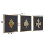 Card Icons Metal & MDF Wall Art Set of 3- Gold & Brown