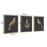 Birds and Leaf Metal & MDF Wall Art Set of 3- Gold & Brown