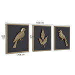 Birds and Leaf Metal & MDF Wall Art Set of 3- Gold & Brown