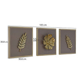 Botanic Metal & MDF Wall Art Set of 3- Gold & Cream